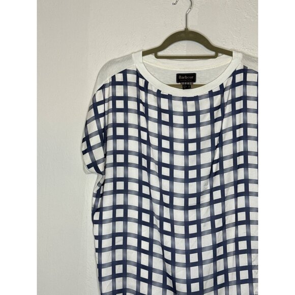 Barbour Women's Summer Tartan Windowpane Front Drop Shoulder Blouse White Blue 6 - Picture 2 of 7